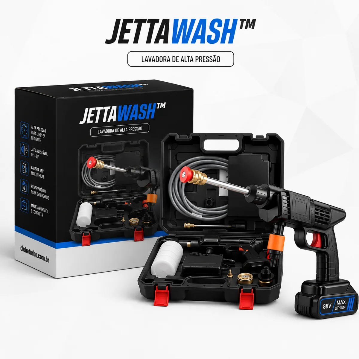 Lavadora de Alta Pressão JettaWash™ - Kit Completo Com Maleta e Bateria Recarregável [ESTOQUE LIMITADO]